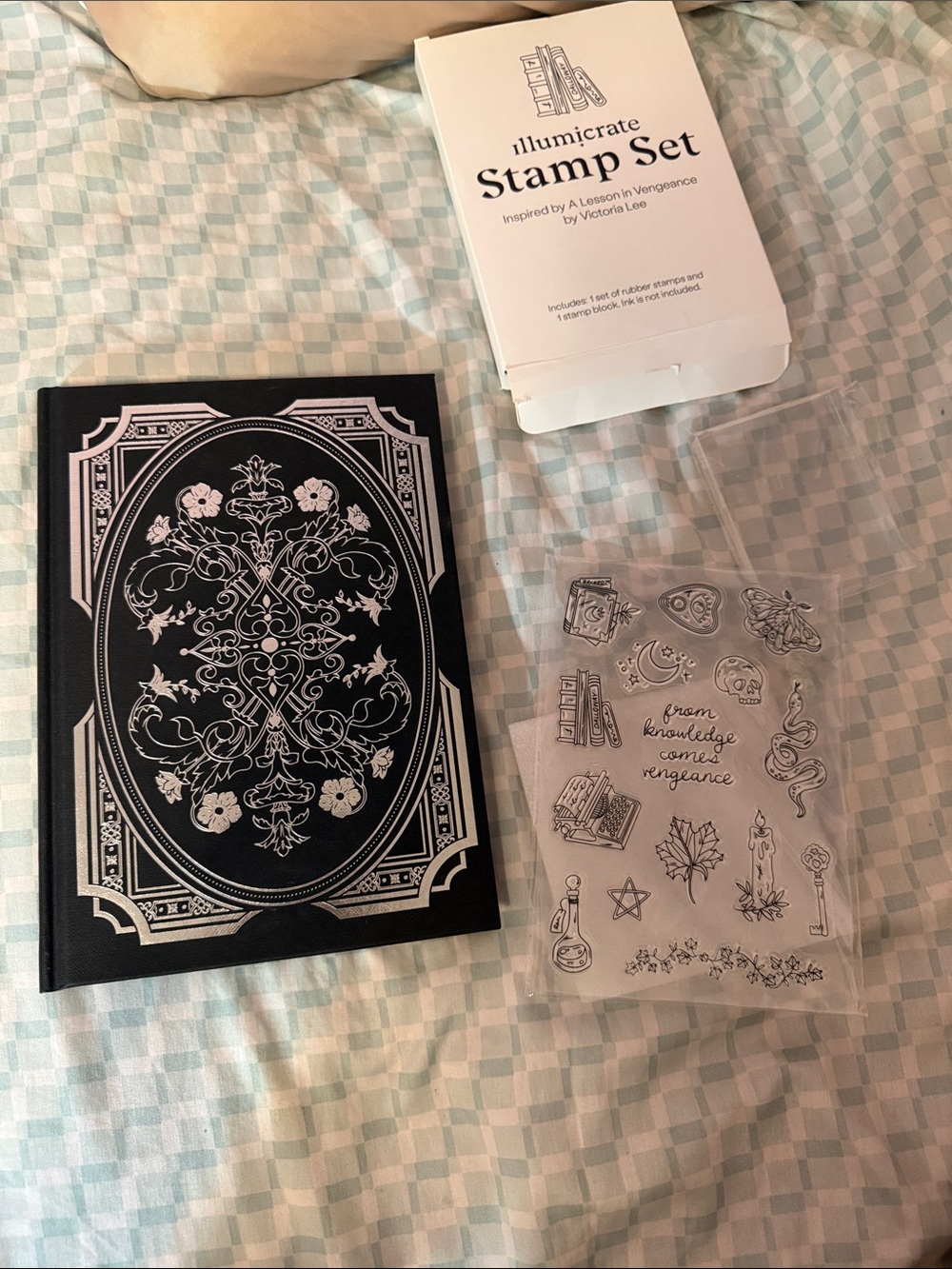 Illumicrate dark academia notebook and stamp set